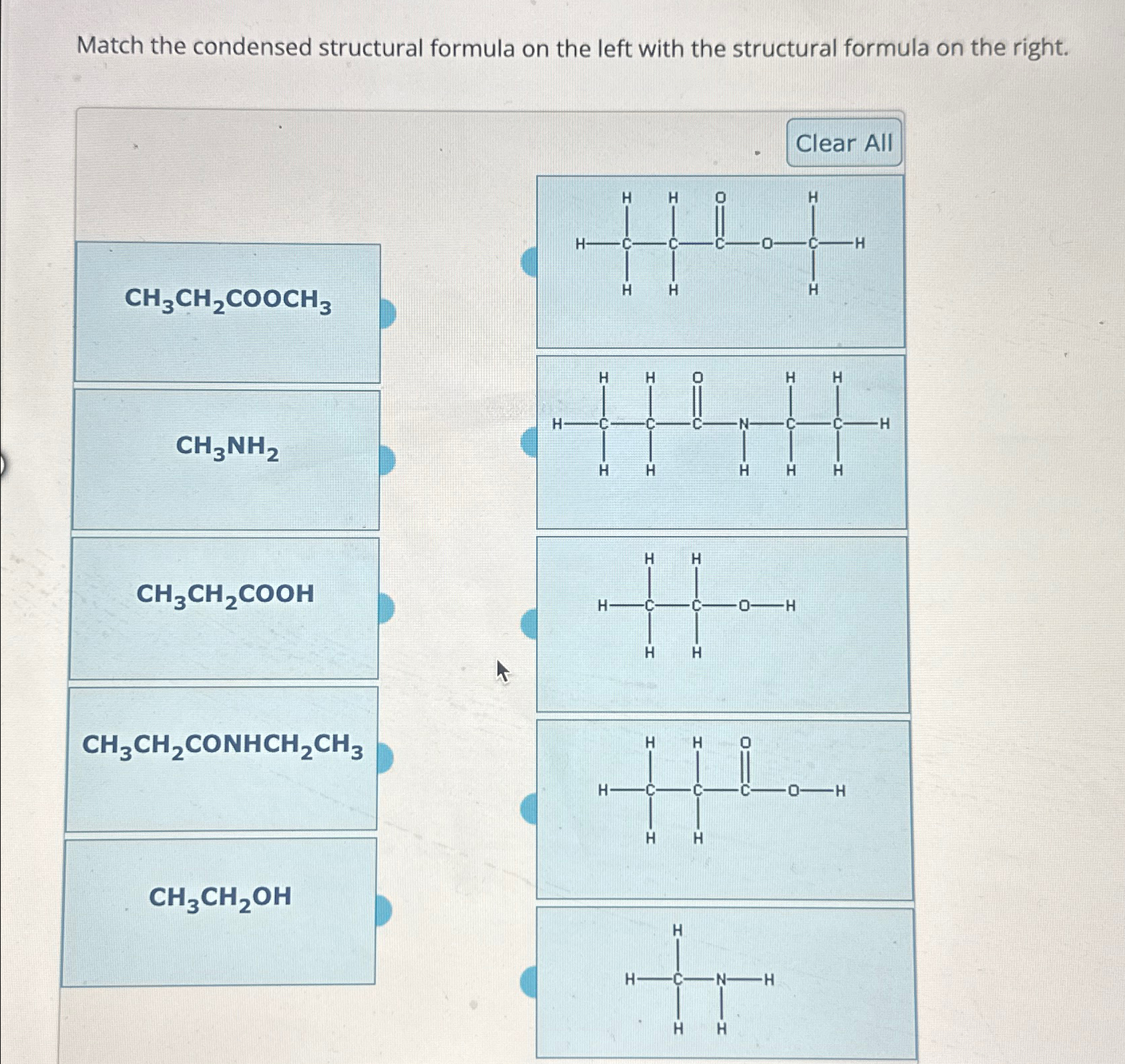 Solved Match the condensed structural formula on the left | Chegg.com