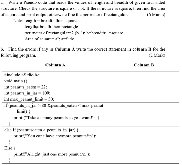 Solved a. Write a Pseudo code that reads the values of | Chegg.com