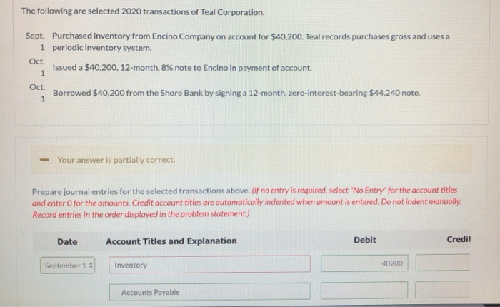 Solved The following are selected 2020 transactions of Teal | Chegg.com