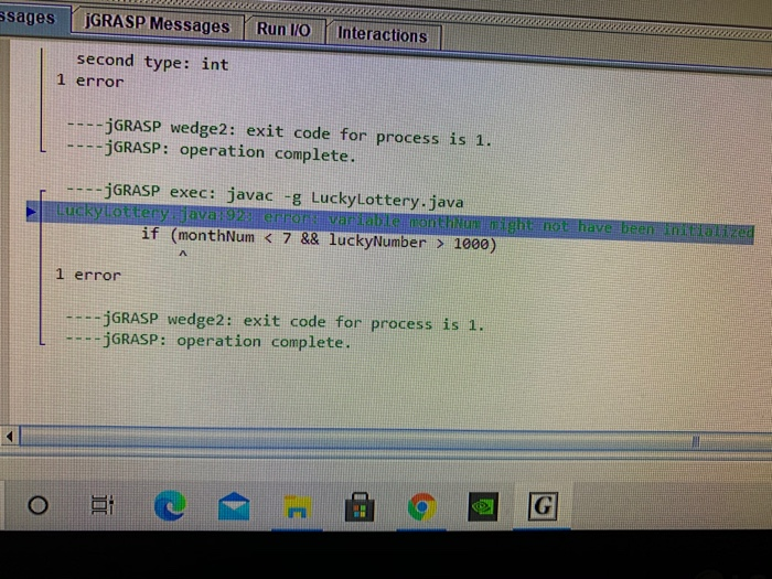 jgrasp wedge2: exit code for process is 1