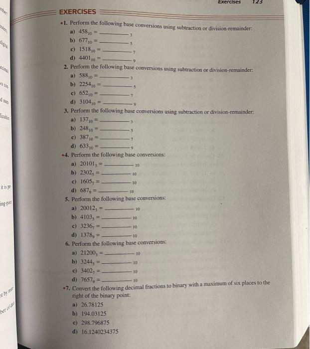 Solved 123 10 Exercises EXERCISES 1. Perform the following | Chegg.com