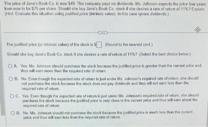 Solved The price of Jane's Book C0. is now $49. The company | Chegg.com