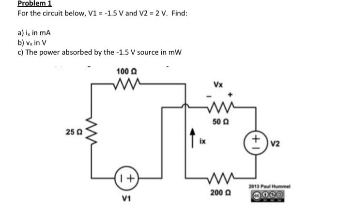 Problem 1 For the circuit below, V1 =−1.5 V and V2 =2 | Chegg.com
