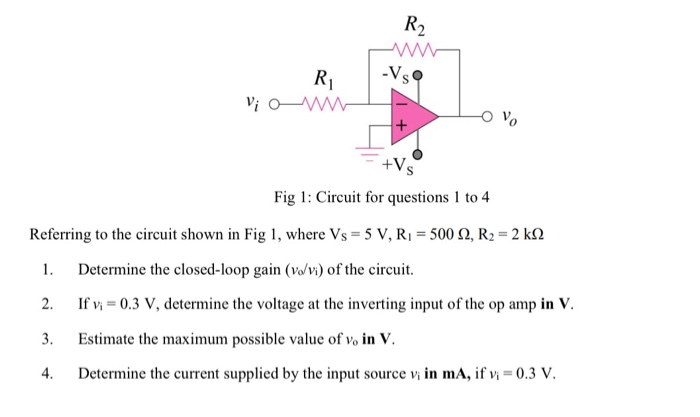 Solved Ri -Vs 1/ Vi 0-W Love + +Vg Fig 1: Circuit for | Chegg.com