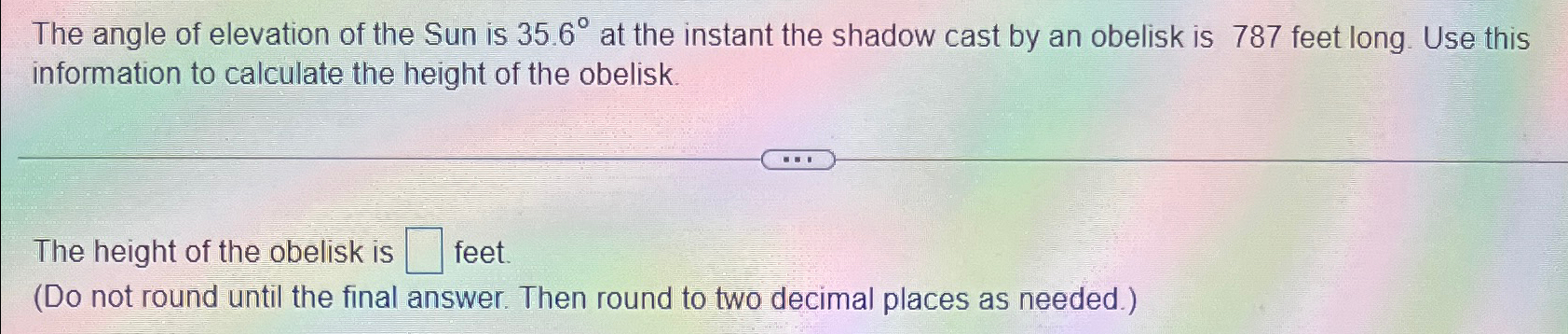 Solved The angle of elevation of the Sun is 35.6° ﻿at the | Chegg.com