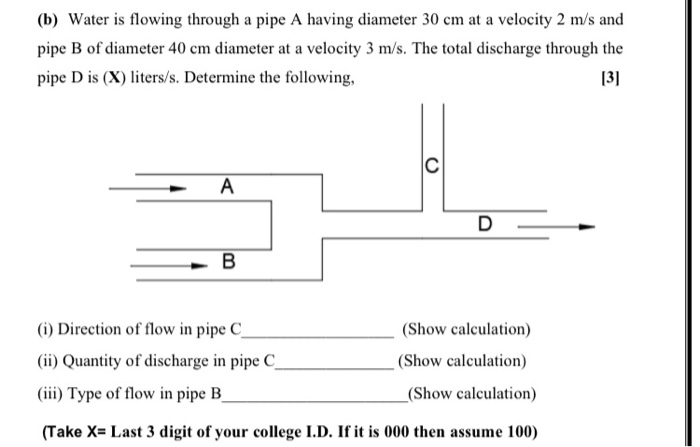 Solved (b) Water Is Flowing Through A Pipe A Having Diameter | Chegg.com