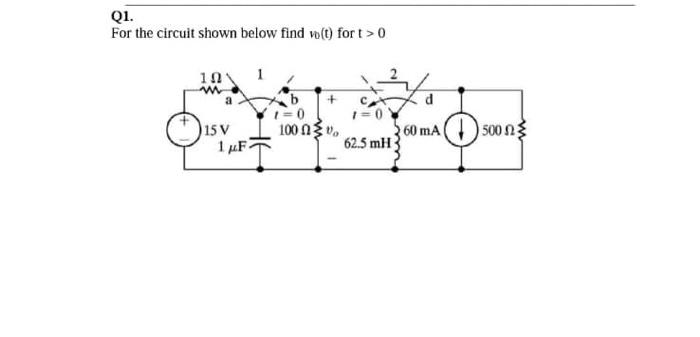 Solved Q1. For the circuit shown below find v( (t) for t>0 | Chegg.com