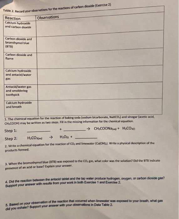 Solved Table 2. Record your observations for the reactions