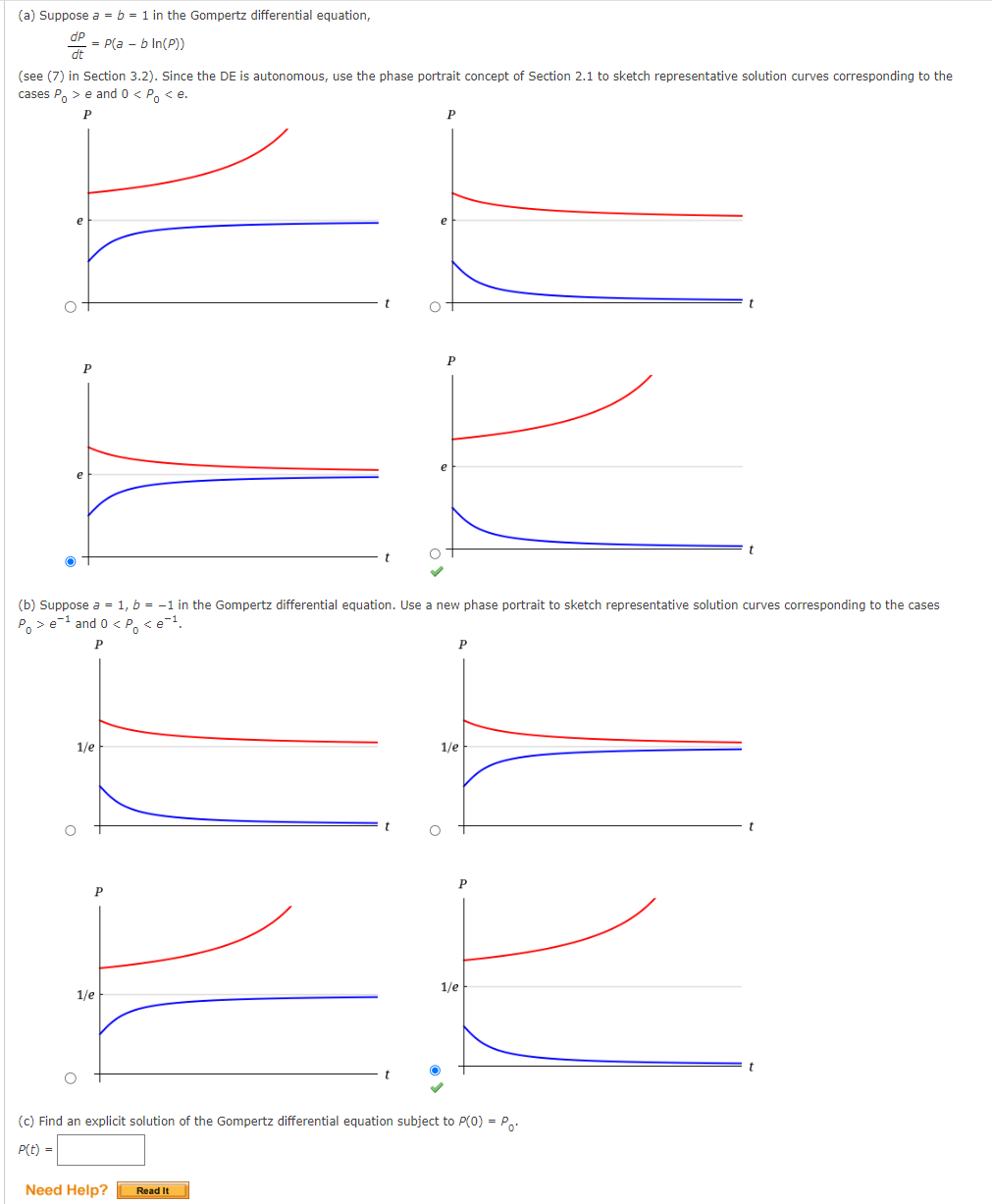 Solved (a) ﻿Suppose a=b=1 ﻿in the Gompertz differential | Chegg.com