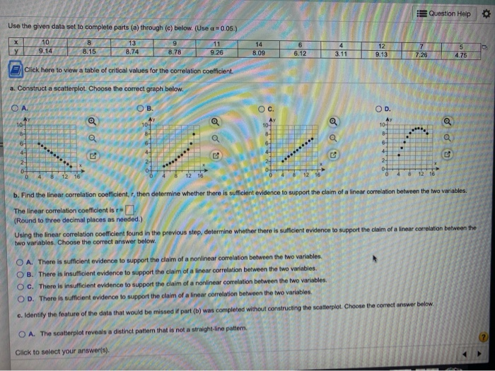 Solved Question Help Use the given data set to complete | Chegg.com