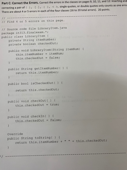 Solved Part C: Correct the Errors. Correct the errors in the | Chegg.com