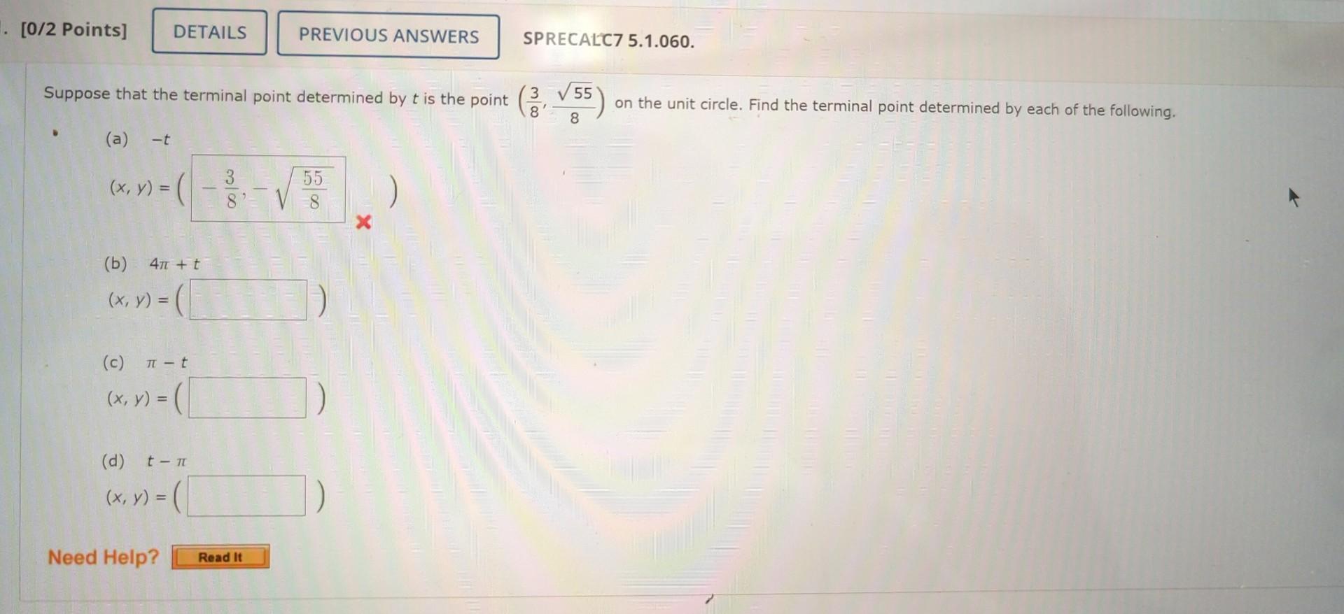 Solved Suppose That The Terminal Point Determined By T Is | Chegg.com