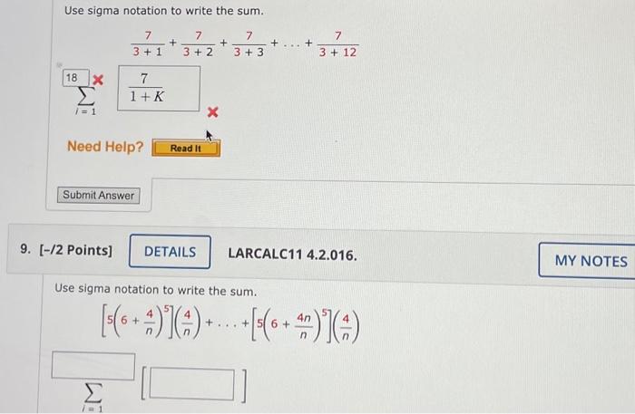 Solved Use Sigma Notation To Write The Sum 7 7 7 3 1 3