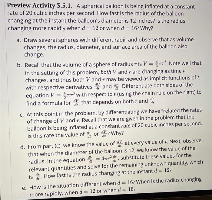 Solved Preview Activity 3.5.1. A spherical balloon is being | Chegg.com