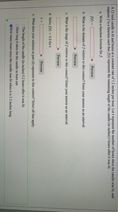 Solved A 12-inch candle is lit and burns at a constant rate | Chegg.com