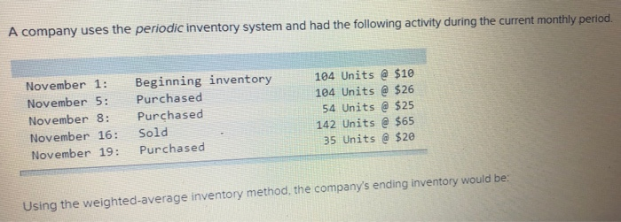 Solved A company uses the periodic inventory system and had | Chegg.com - The Current Period's Ending Inventory Is