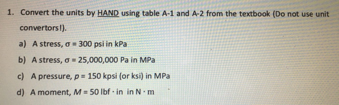 Solved 1 Convert The Units By Hand Using Table A 1 And A Chegg Com