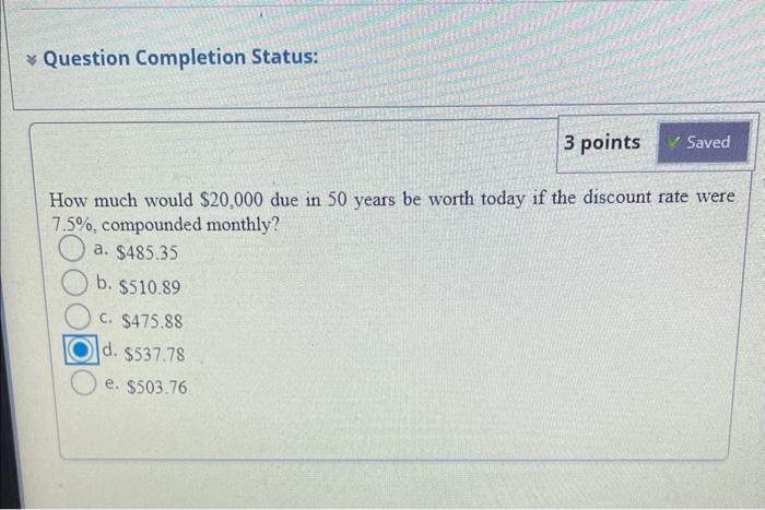 Solved ‡Question Completion Status: 3 points How much would | Chegg.com