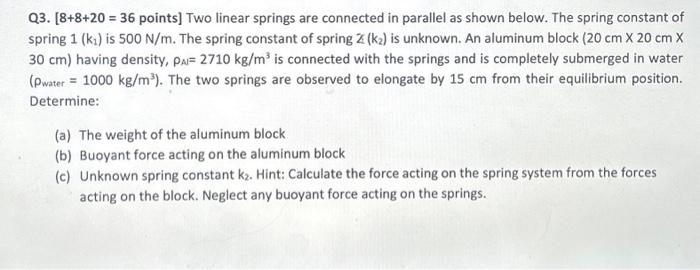 Solved Q3. [8+8+20=36 points] Two linear springs are | Chegg.com