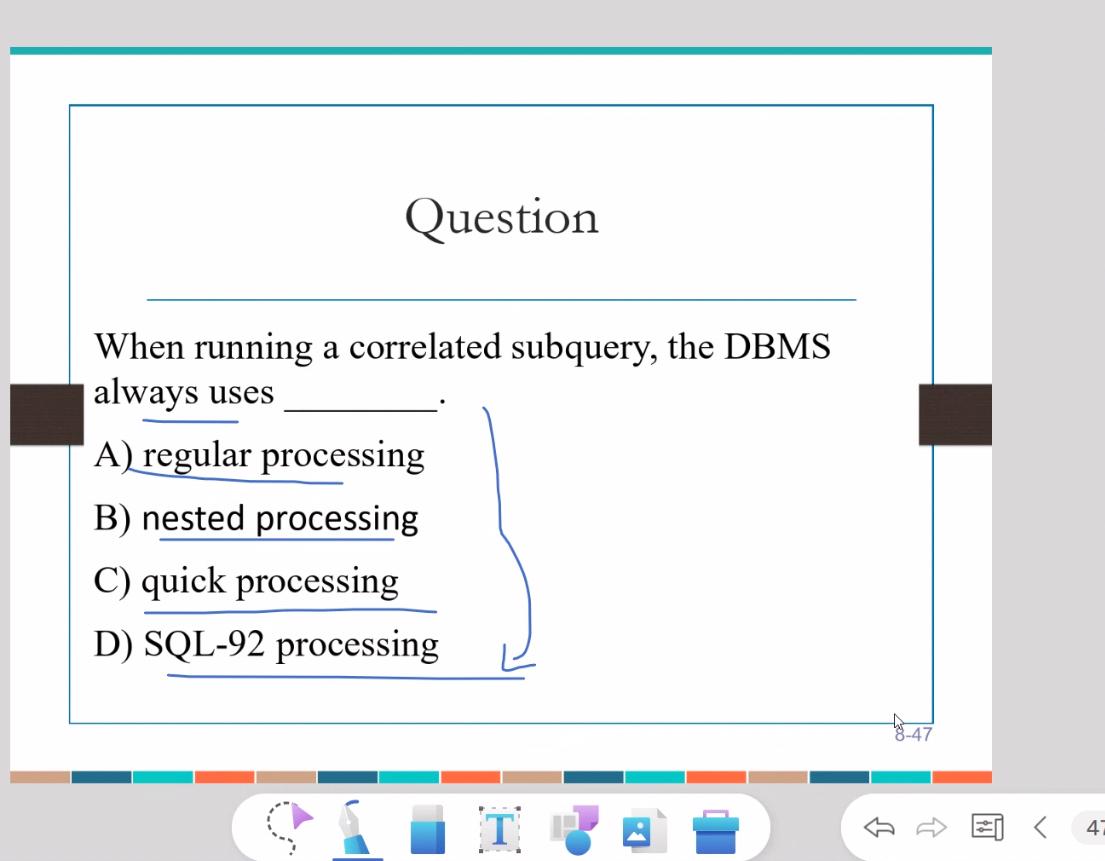 Solved QuestionWhen Running A Correlated Subquery, The DBMS | Chegg.com