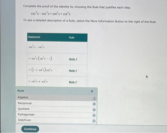 Solved Complete the proof of the identity by choosing the | Chegg.com