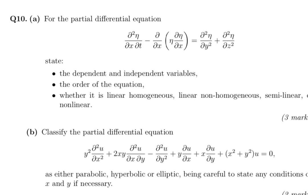 Solved Q10. (a) For the partial differential equation | Chegg.com