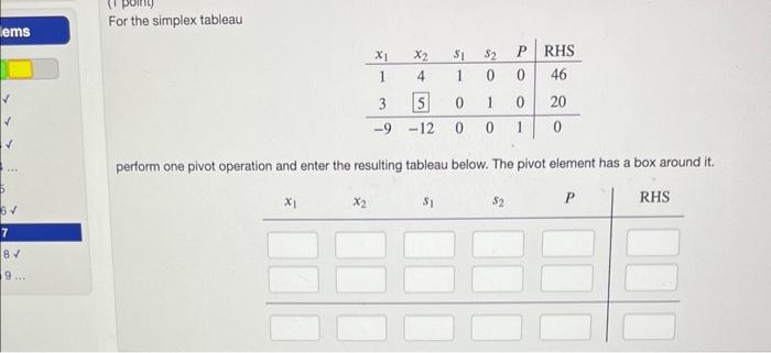 For the simplex tableau perform one pivot operation | Chegg.com