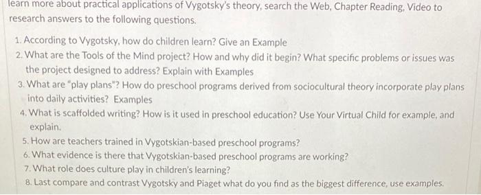 Research study related to vygotsky's online theory