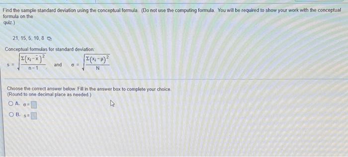 Solved Find the sample standard deviation using the | Chegg.com