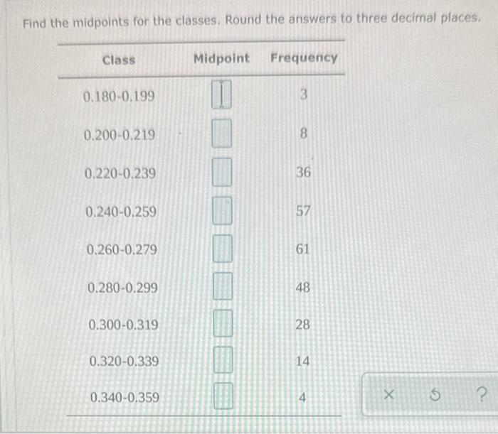 Solved Find The Midpoints For The Classes Round The Answers 6566