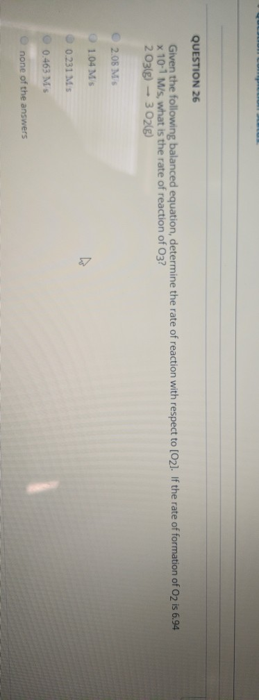 Solved QUESTION 26 Given the following balanced equation, | Chegg.com
