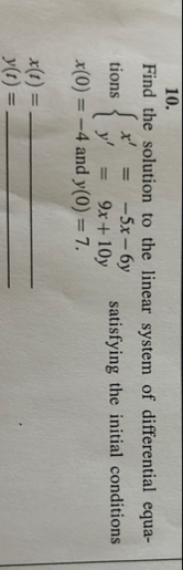 Solved Find the solution to the linear system of | Chegg.com