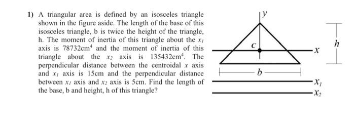 Solved 1) A triangular area is defined by an isosceles | Chegg.com