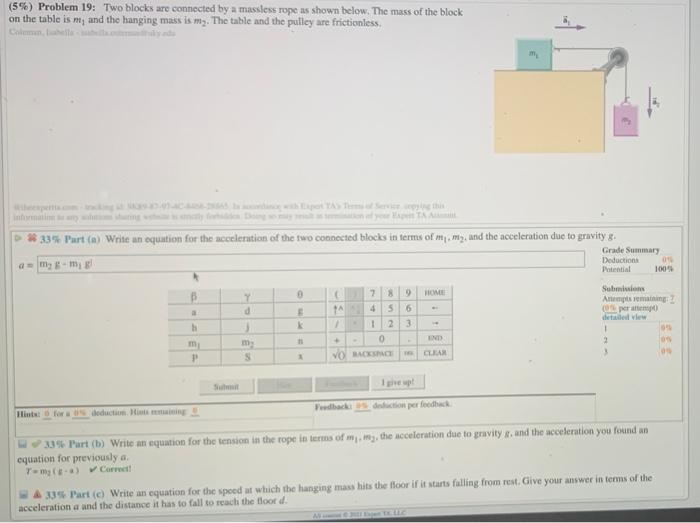 Solved Problem Two Blocks Are Connected By A Chegg Com