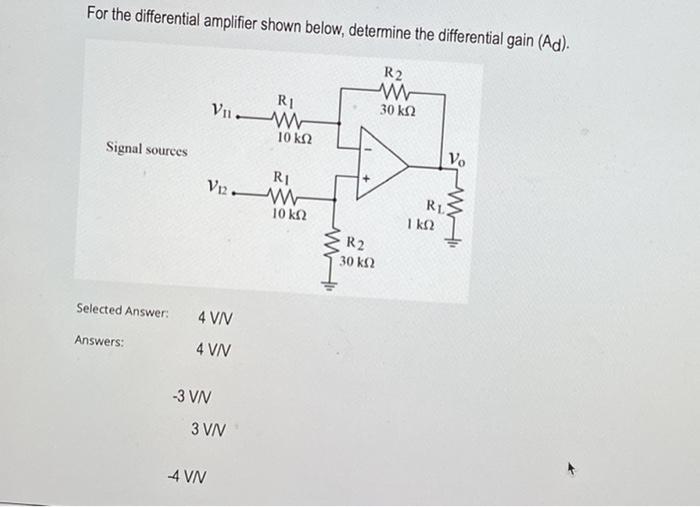 Solved For the differential amplifier shown below, determine | Chegg.com