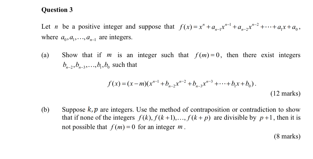 Solved Question 3Let n ﻿be a positive integer and suppose | Chegg.com