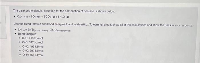 Solved The balanced molecular equation for the combustion of | Chegg.com