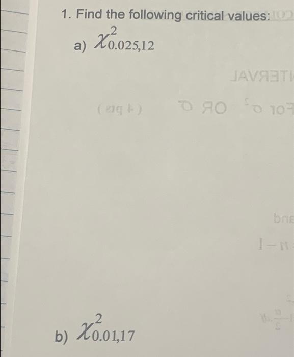 Solved 1. Find the following critical values: 100 X0.025,12 | Chegg.com