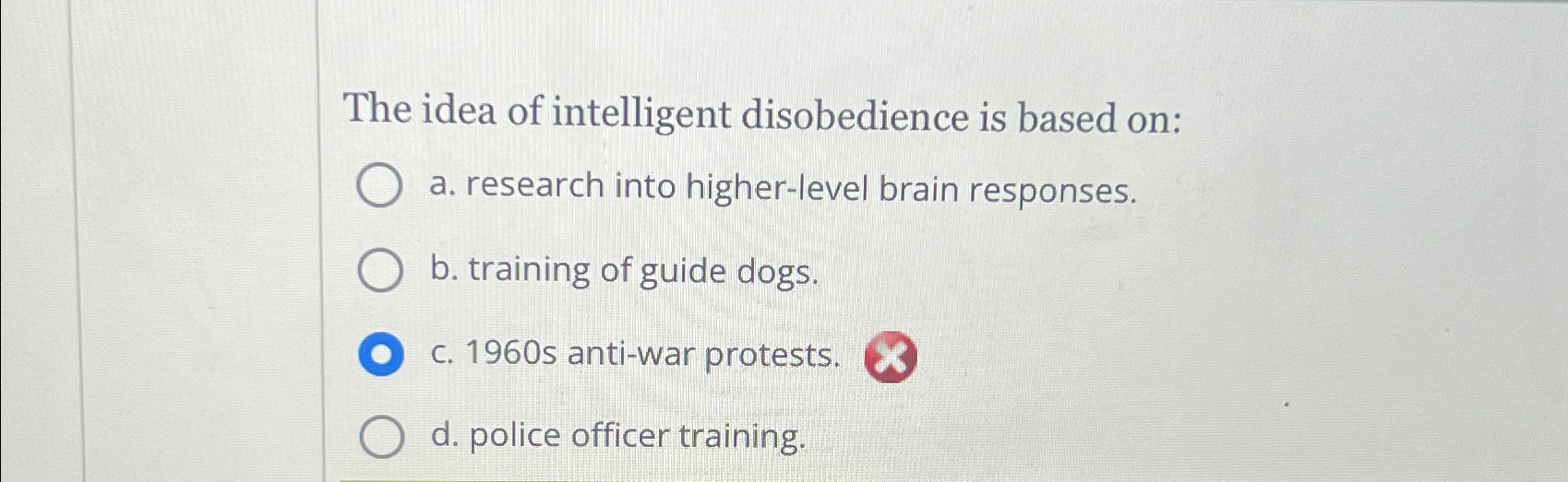 Solved The idea of intelligent disobedience is based on:a. | Chegg.com