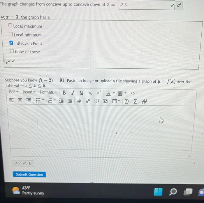 Solved he graph changes from concave up to concave down at | Chegg.com