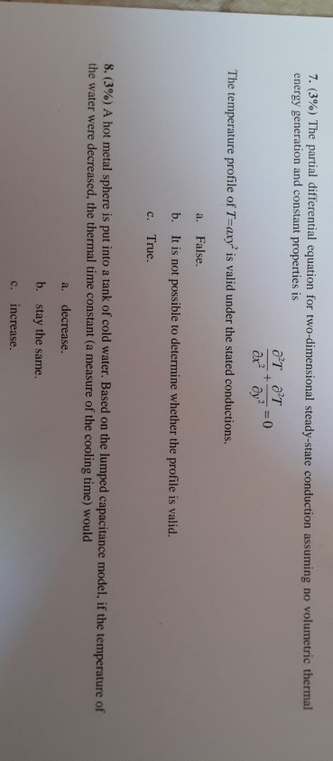 Solved 7. (3%) The partial differential equation for | Chegg.com
