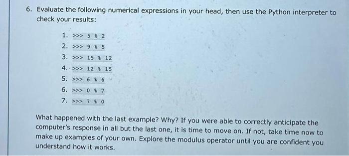 Solved 6. Evaluate the following numerical expressions in | Chegg.com