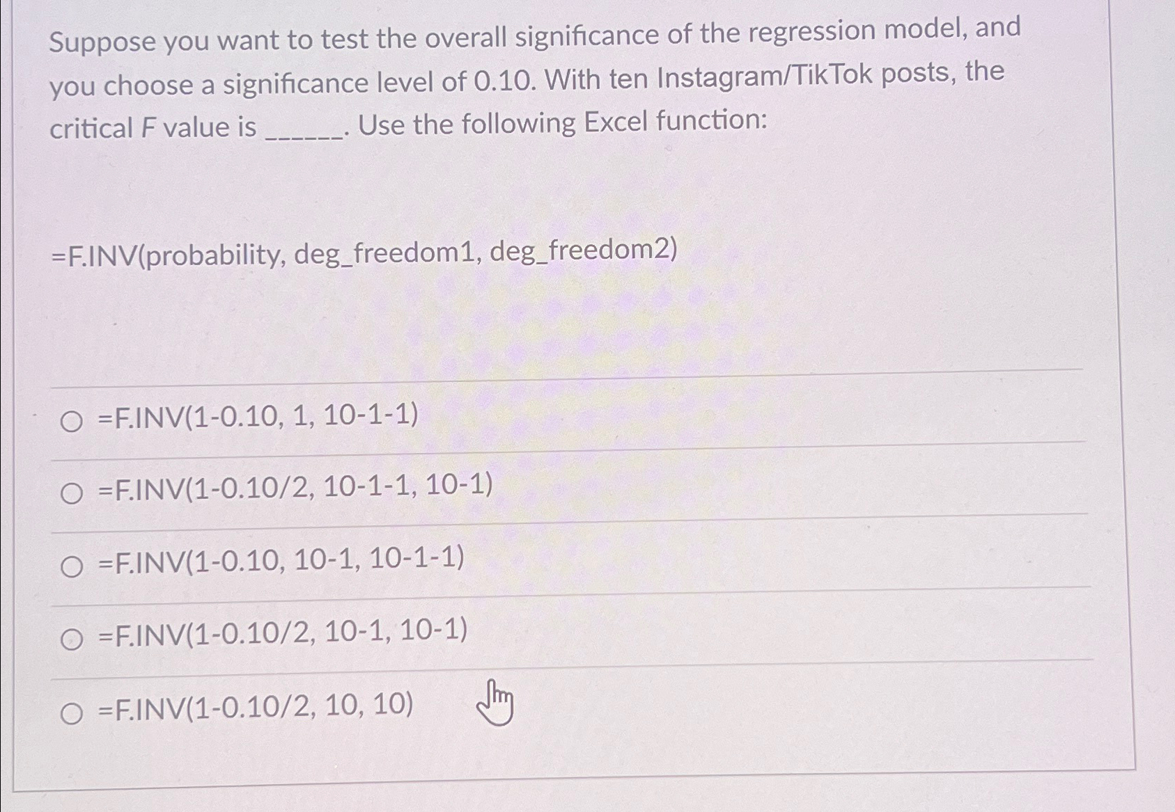 Solved Suppose you want to test the overall significance of | Chegg.com