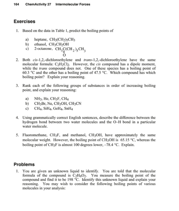 Solved 160 ChemActivity 27 Intermolecular Forces 102 Model | Chegg.com