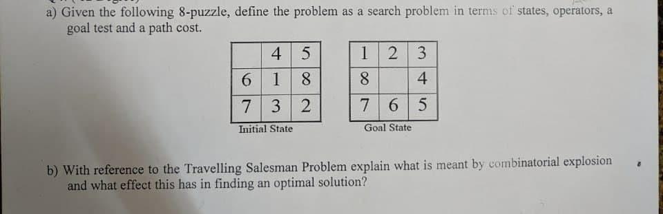 Solved a) Given the following 8-puzzle, define the problem | Chegg.com