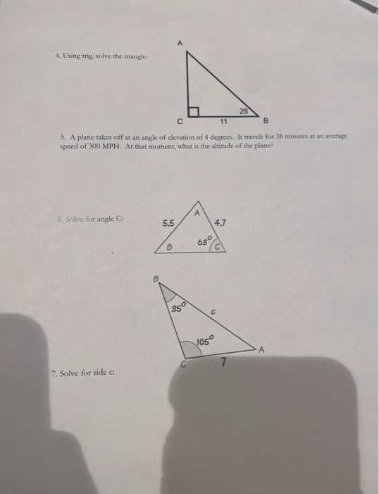 Solved 4. Using trig, solve the triangle: 28 с 11 B 5. A | Chegg.com