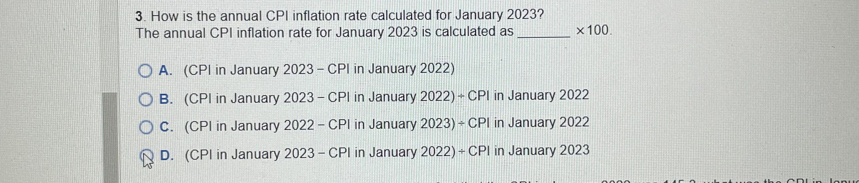 How Is The Annual CPI Inflation Rate Calculated For | Chegg.com