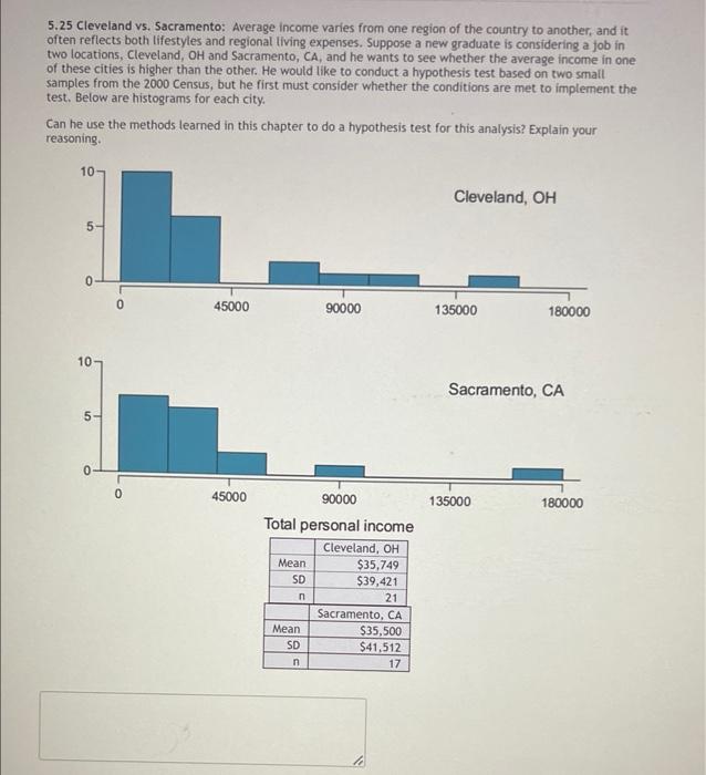 Solved 5.25 Cleveland vs. Sacramento Average varies