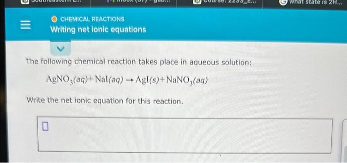 Solved The following chemical reaction takes place in | Chegg.com