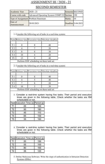 Assignment Iii 2020 21 Second Semester Academic Chegg Com
